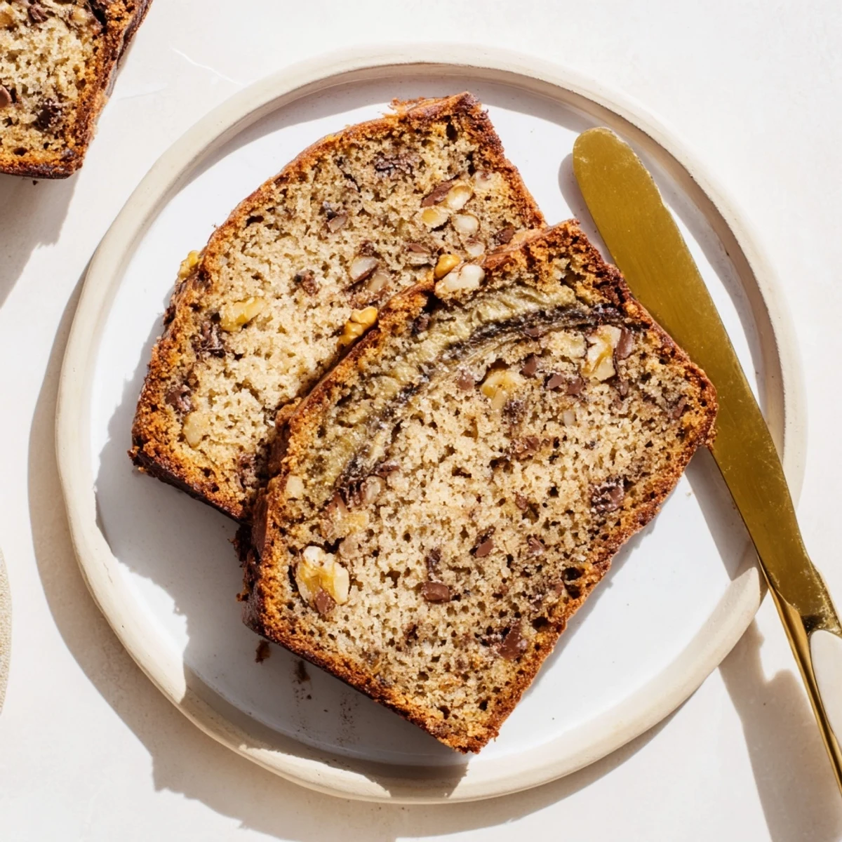 Golden brown best ever banana bread loaf with cracked top on wooden board