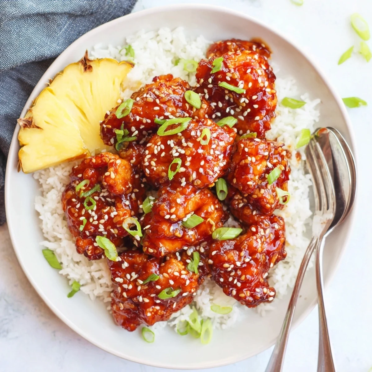 Juicy Hawaiian-style chicken thighs glistening with tangy soy-pineapple glaze in a slow cooker