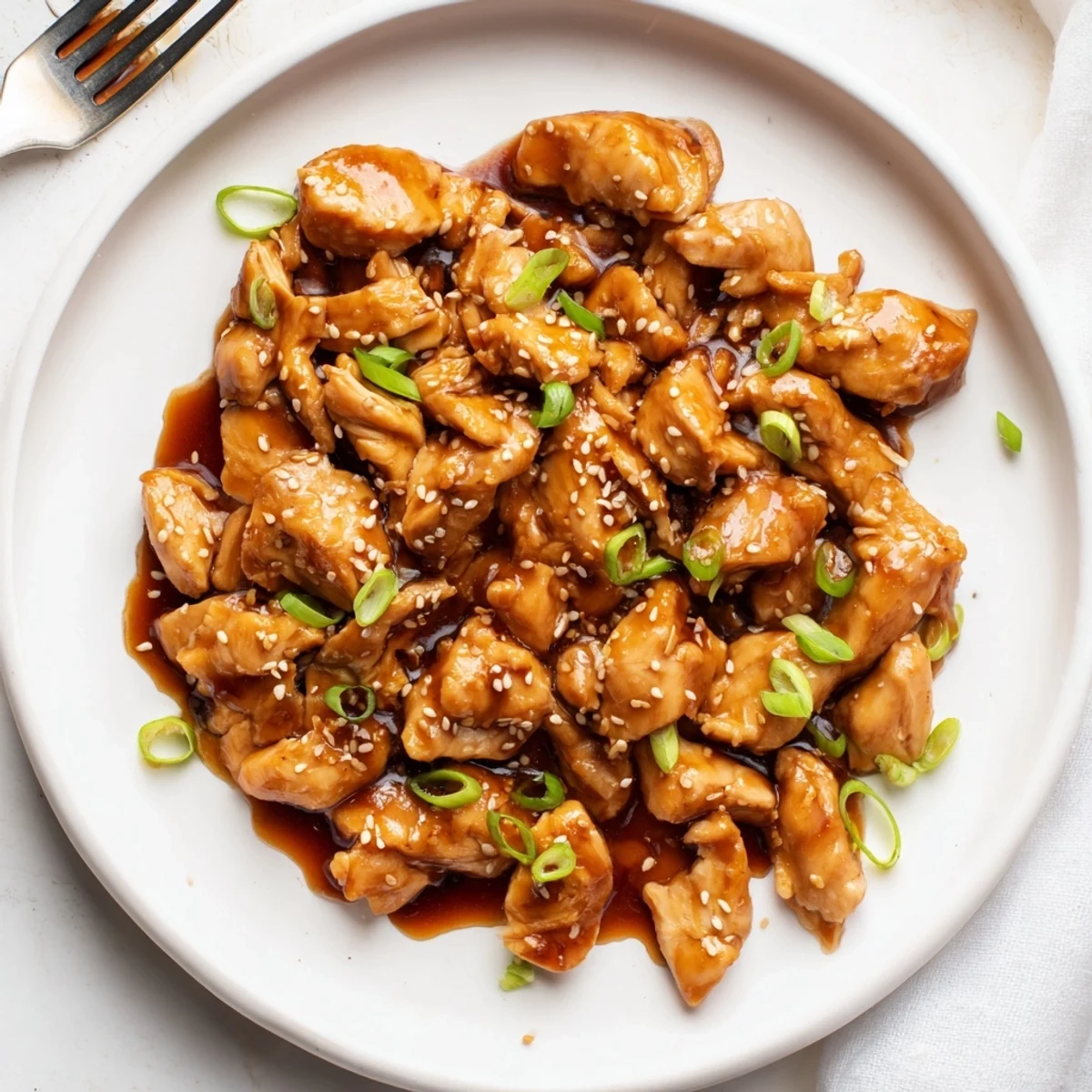Tender slow-cooked Crockpot Teriyaki Chicken served over steamed white rice with sesame seed garnish