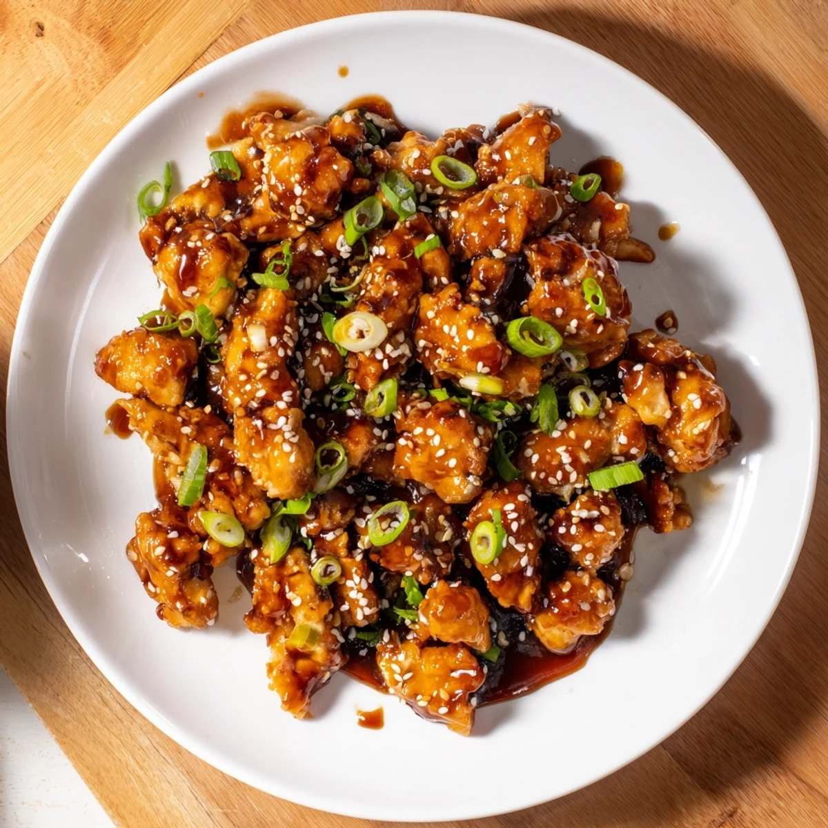 Rich brown glazed Crockpot Teriyaki Chicken in a slow cooker with fresh scallions and toasted sesame seeds