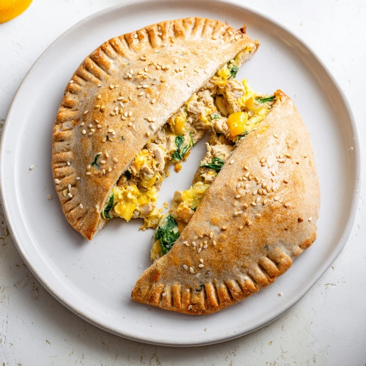 Golden baked high protein breakfast hot pockets filled with fluffy scrambled eggs and melted cheese