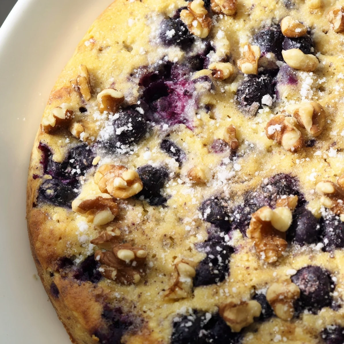 Creamy blueberry cottage cheese breakfast bake served warm with maple syrup drizzle