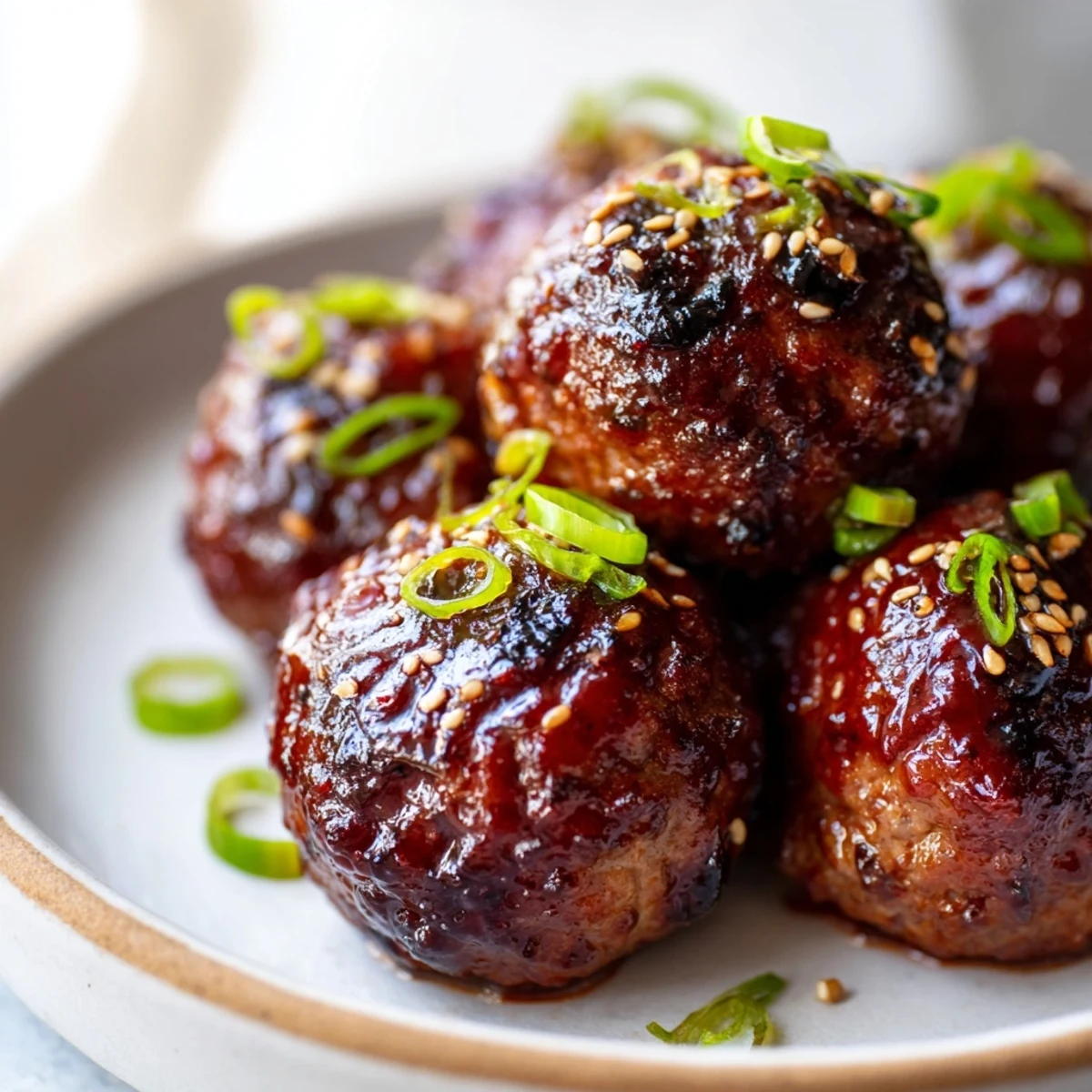 Bite-sized Korean BBQ meatballs nestled in lettuce cups with vibrant spicy mayo drizzle