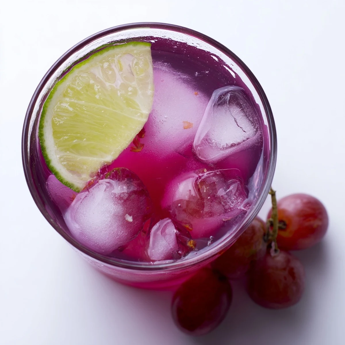 Refreshing grape agua fresca topped with whole grapes in a chilled mason jar