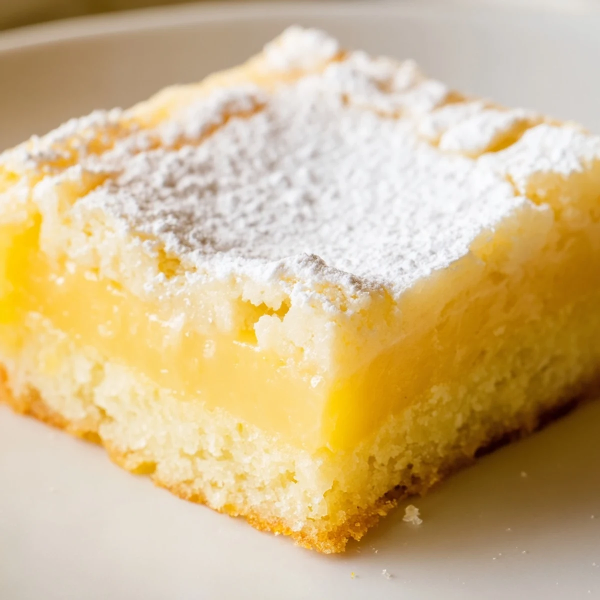 Creamy Lemon Gooey Butter Cake with golden edges and luscious custard-like filling cut into squares