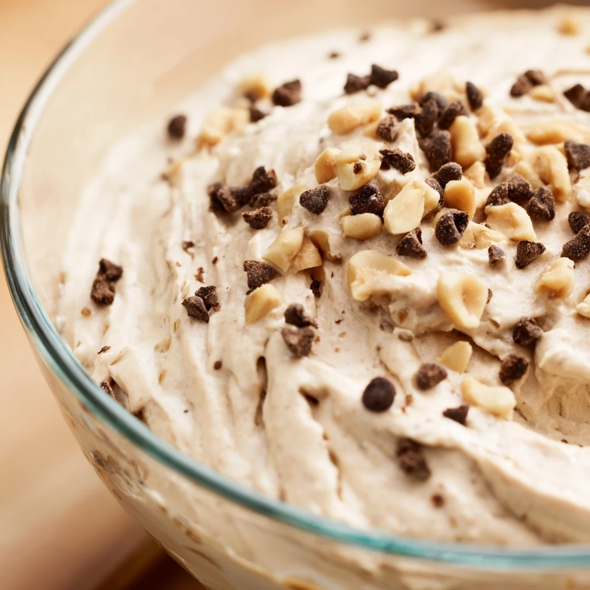 Fluffy peanut butter and Cool Whip mousse topped with chopped peanuts in small bowls