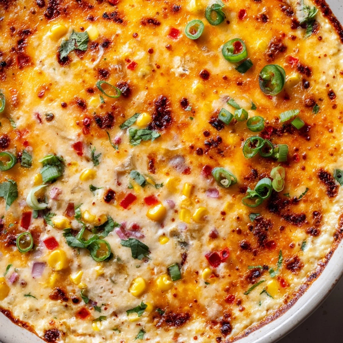 Golden baked spicy roasted jalapeno cowboy cream cheese dip topped with fresh cilantro and peppers