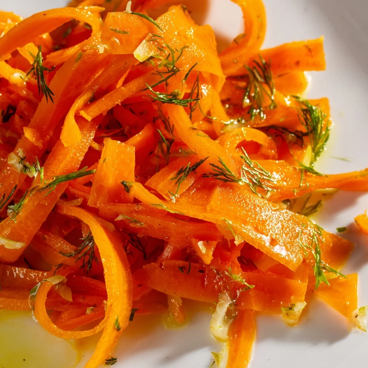 Bright lemon dill carrot salad with julienned vegetables tossed in zesty vinaigrette