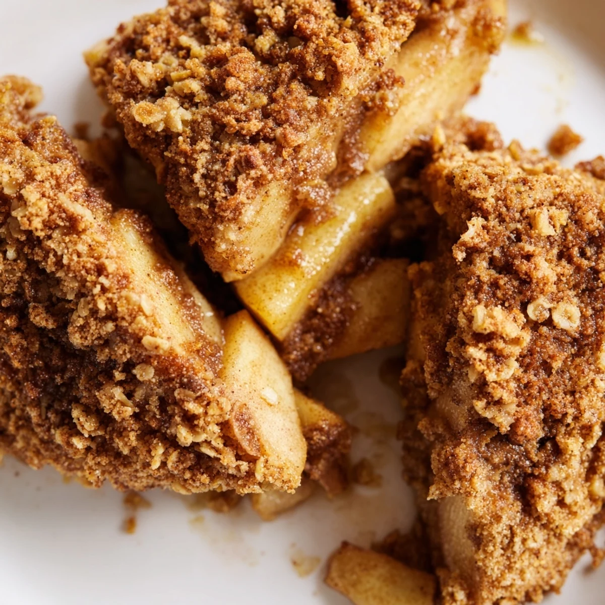 Golden crispy air fryer apple slices dusted with warm cinnamon sugar on a rustic plate