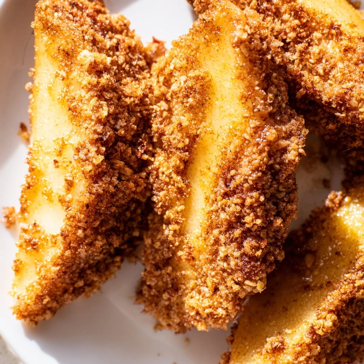 Tender air fryer apples with crunchy oat topping served alongside creamy vanilla ice cream