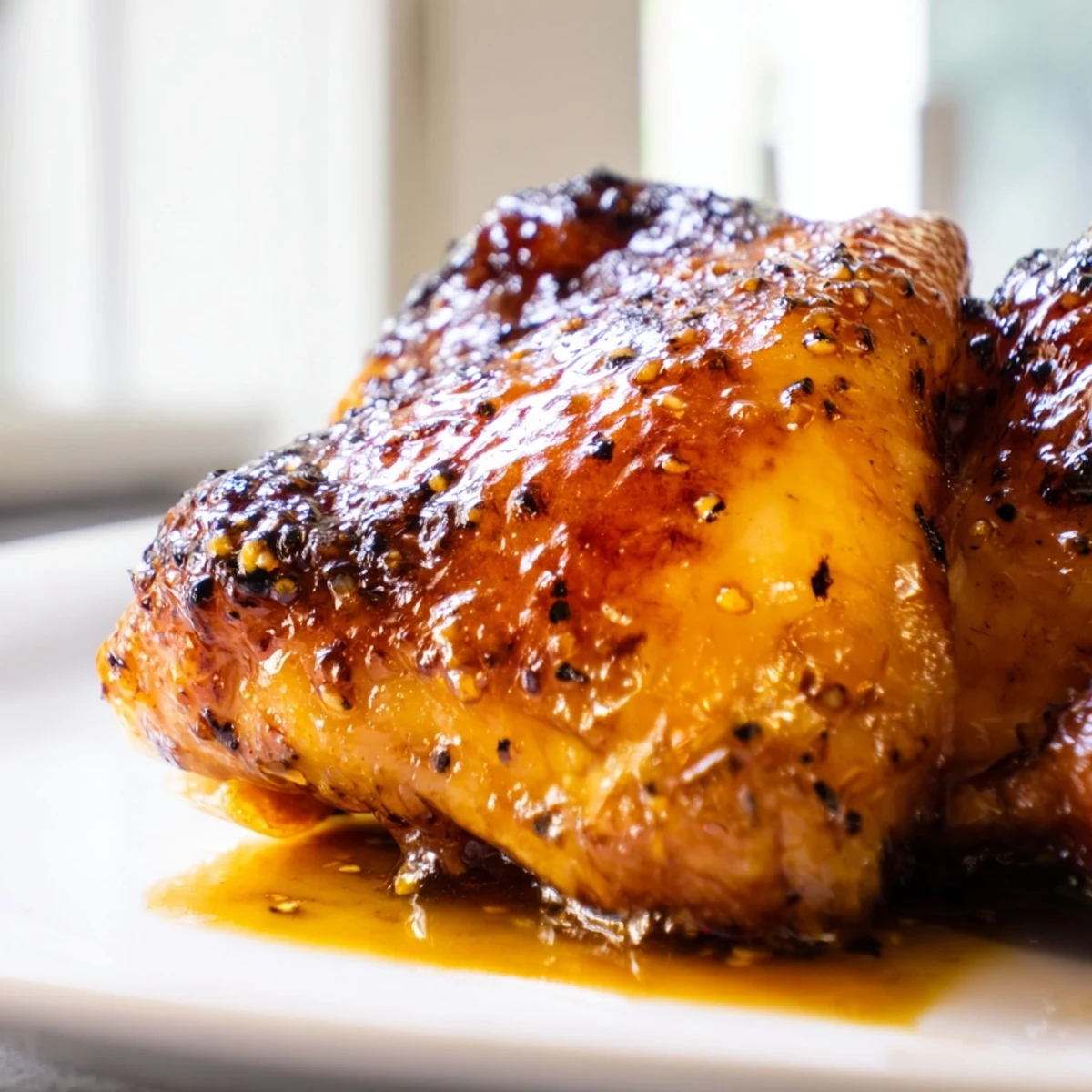 Savory Glazed Chicken with golden skin served alongside fluffy herb rice and roasted potatoes