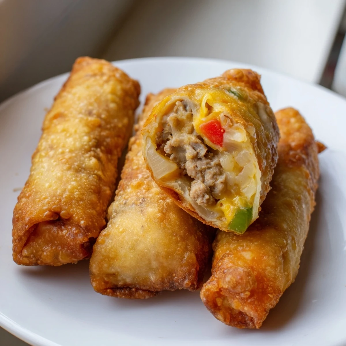 Golden crispy Voodoo Egg Rolls with Cajun spices served hot with spicy dipping sauce