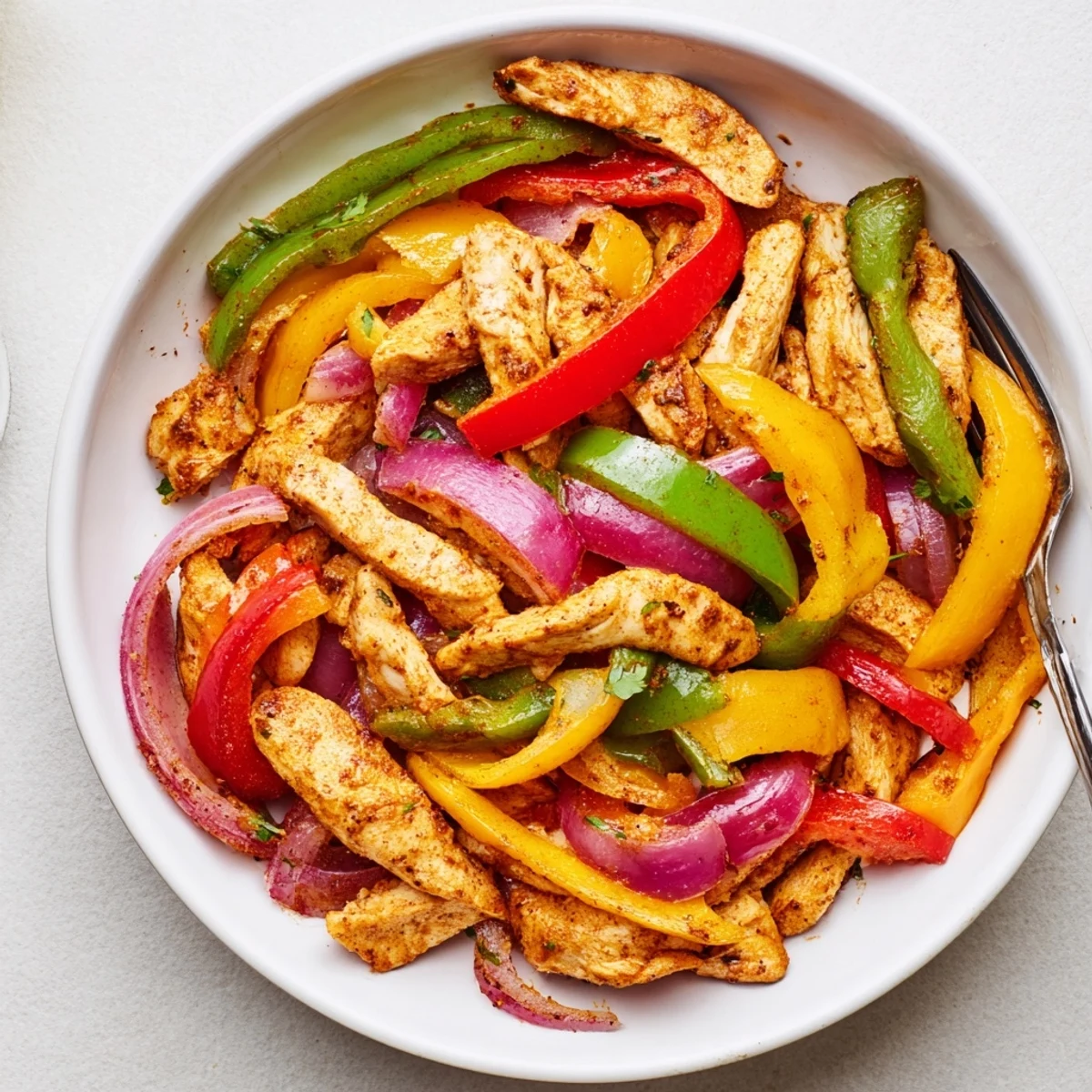 Warm Cheesy Baja Chicken Bell Pepper Skillet served with tortillas and lime wedges