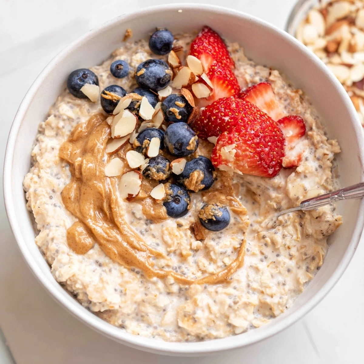 Make-ahead Protein Overnight Oats in jar, protein-packed breakfast, chilled and grab-and-go