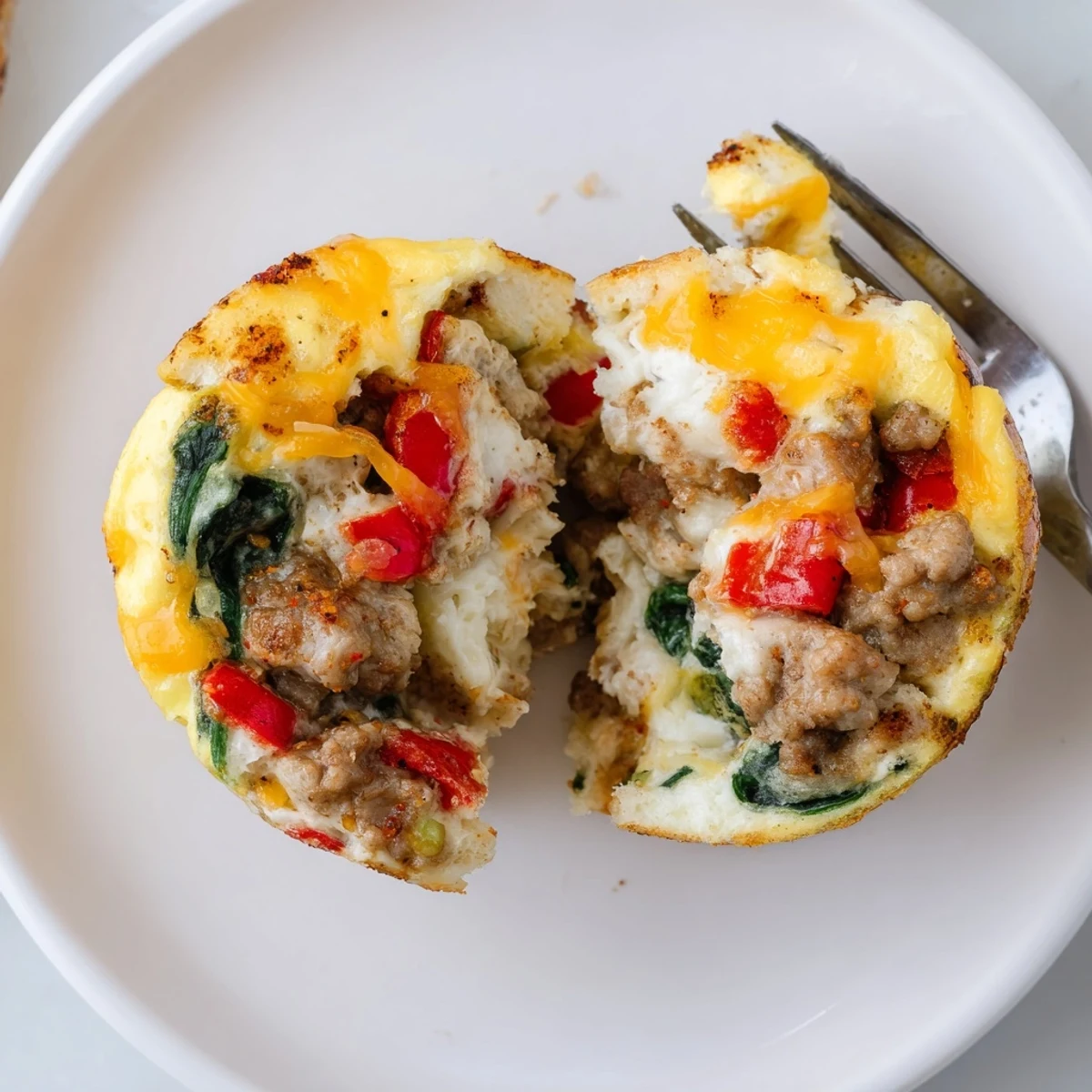 Warm Turkey Sausage Egg Muffins with melted cheddar, ready for meal prep.