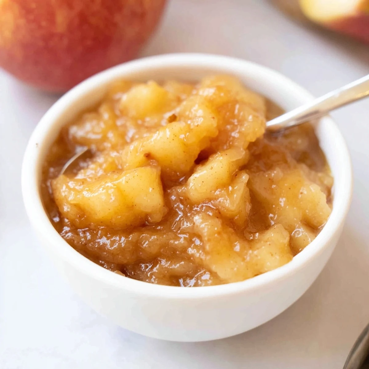 Fall Caramel Apple Jam glistening golden, chunky apples and warm cinnamon aroma