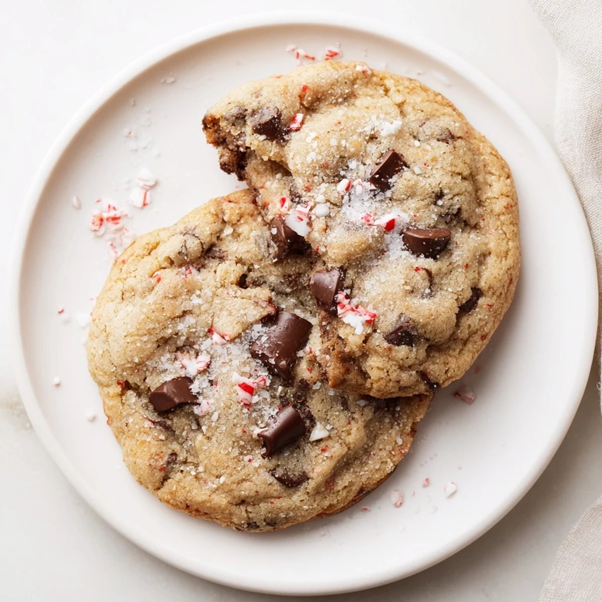 Peppermint Chocolate Chip Cookies cooling on a wire rack, cracked chocolate centers