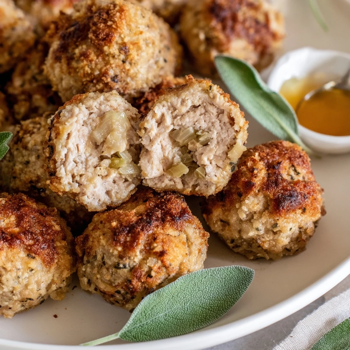 Baked Sage Onion Chicken Balls steaming on parchment, aromatic sage scent