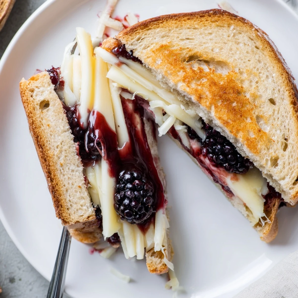 Balsamic Blackberry Bliss Grilled Cheese with melted brie, golden crust, glossy glaze