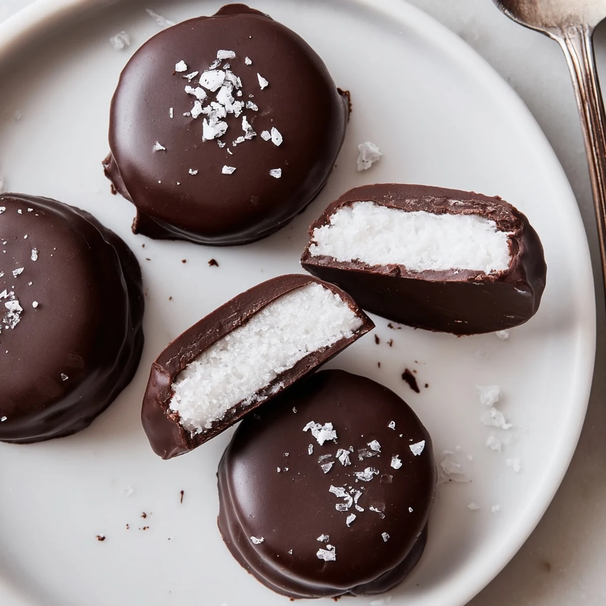 Stacked Peppermint Patties ready for gifting, speckled with crushed candy garnish