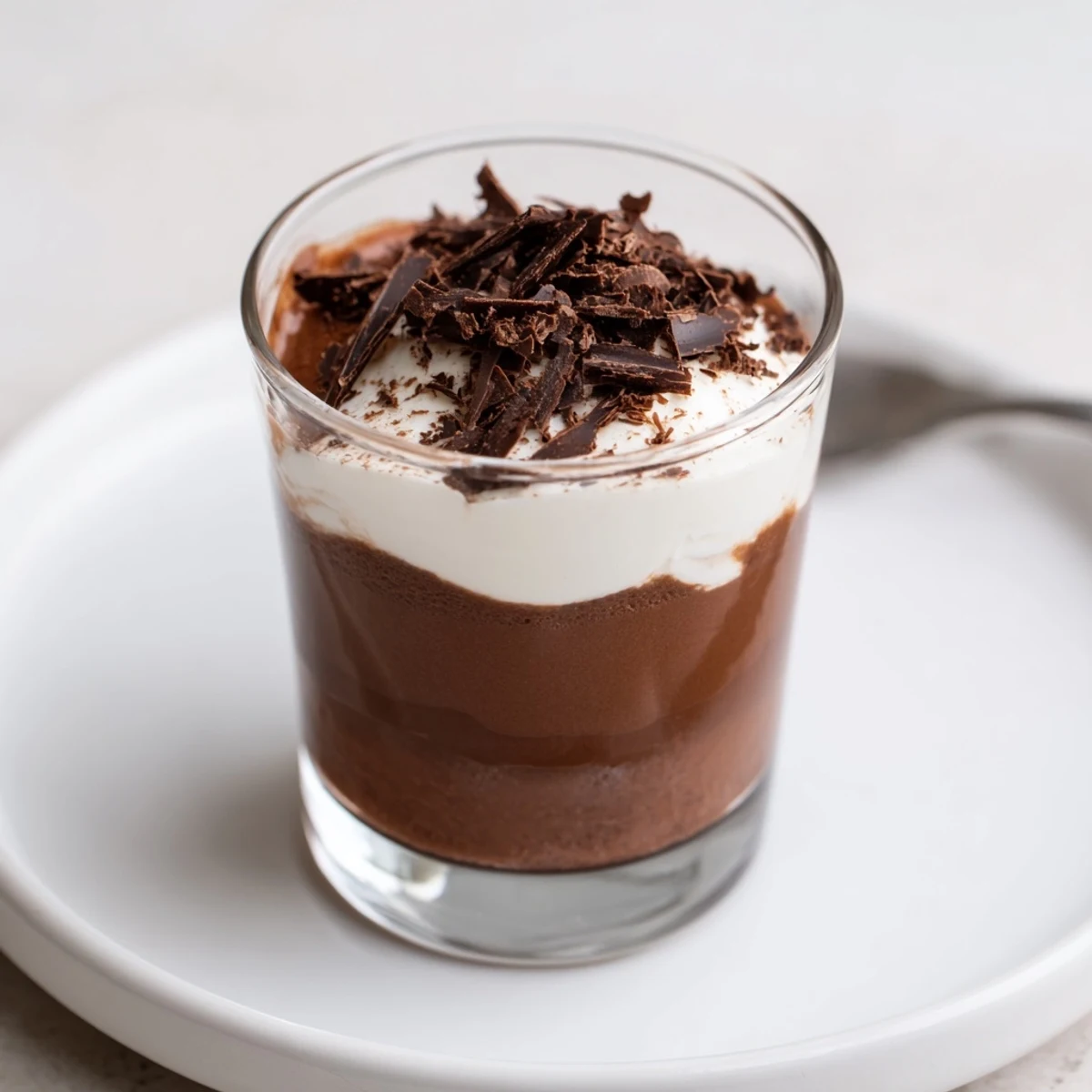 Creamy chocolate trio: Triple Chocolate Mousse Cups chilled in glasses, garnished with shaved chocolate  