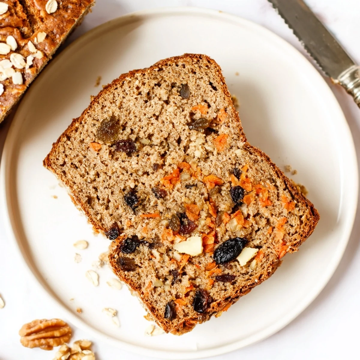 Golden brown carrot cake sourdough bread loaf with visible grated carrot shreds and rustic crust