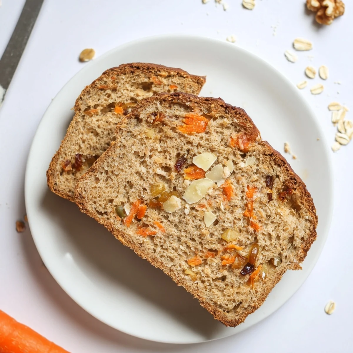 Warm bakery-style carrot cake sourdough bread sprinkled with oats and sunflower seeds on top