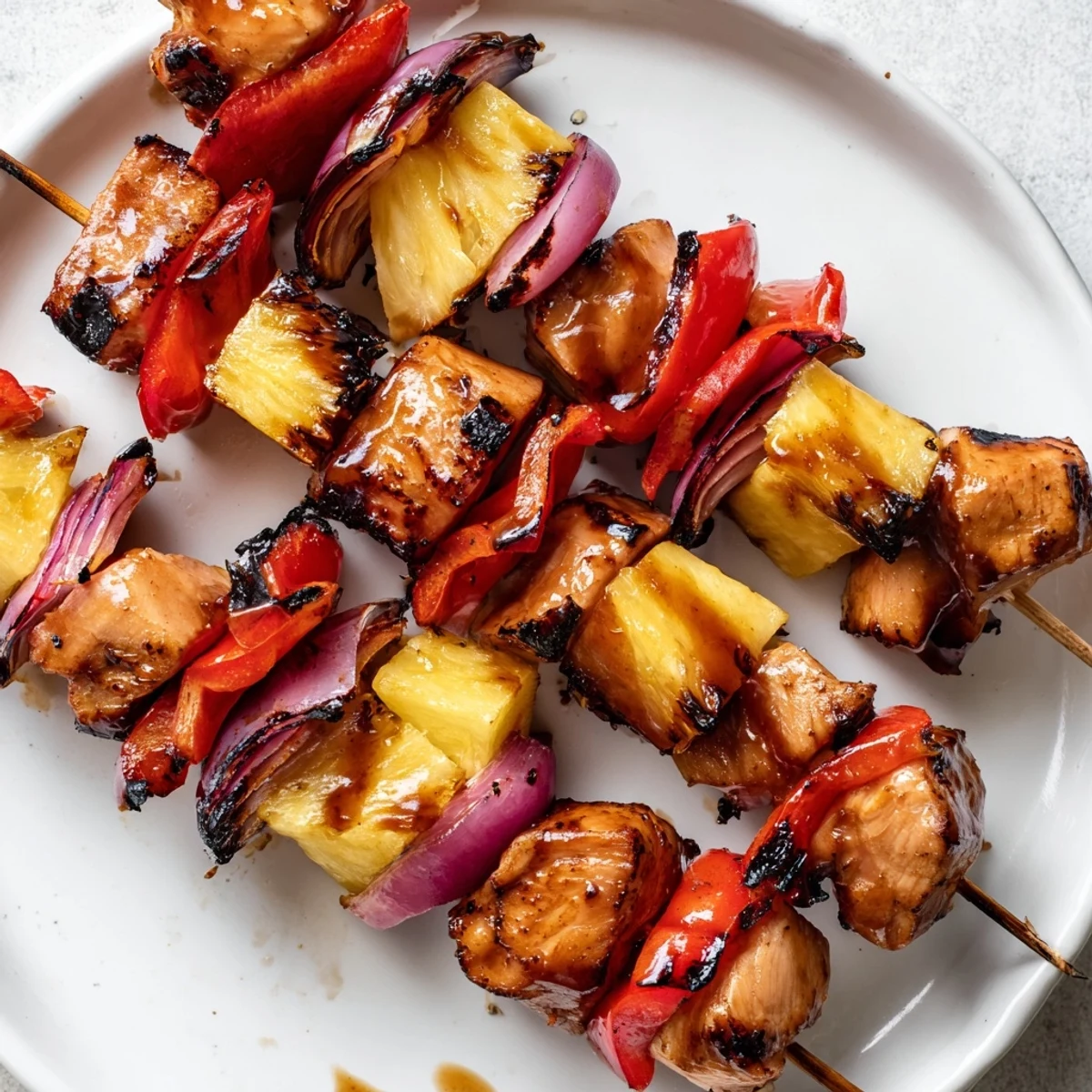 Sweet and tangy Hawaiian Turn Turn Chicken Kebabs served hot, juicy charred chicken