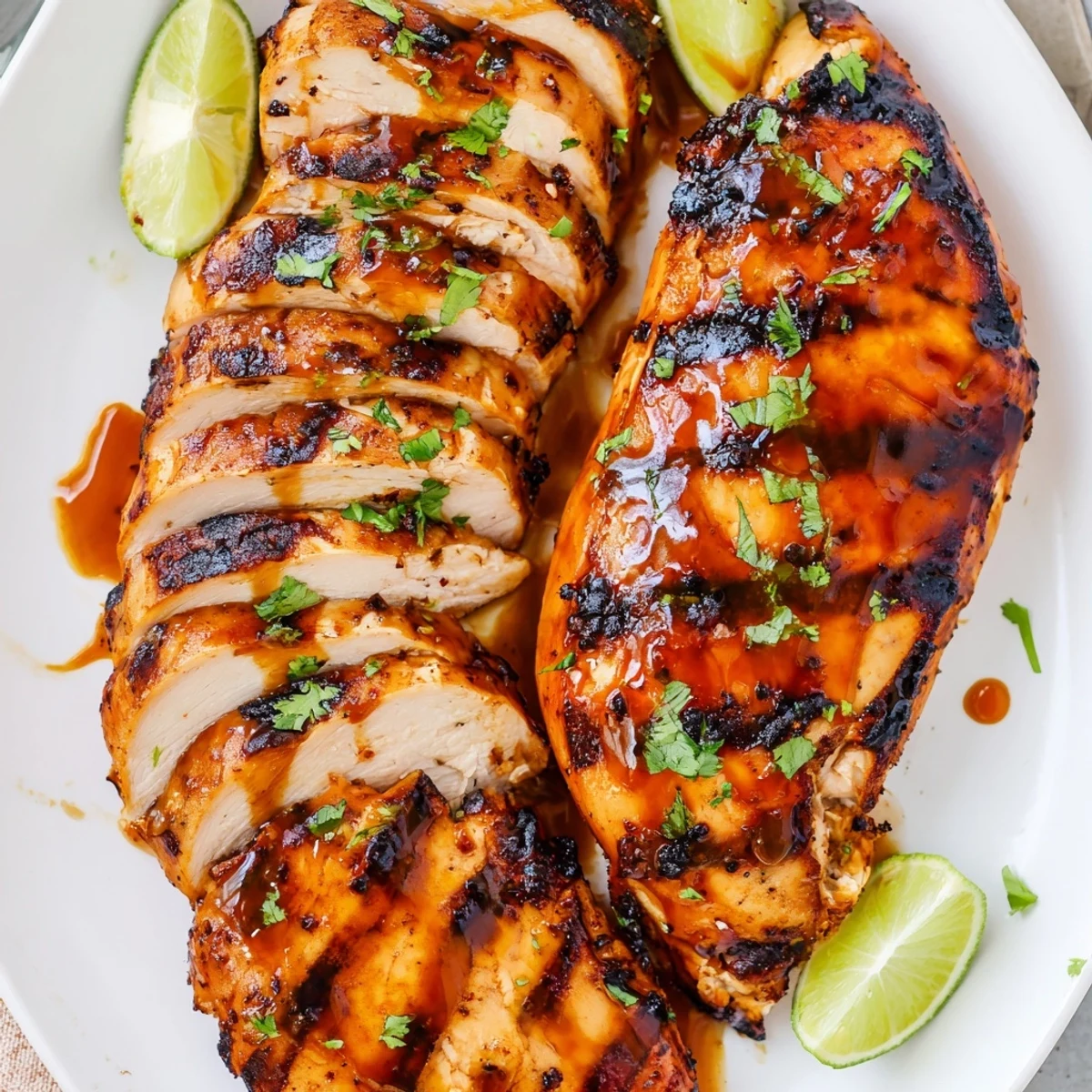 Grilled Spicy Honey Lime Chicken sizzling on the grill, glazed and charred