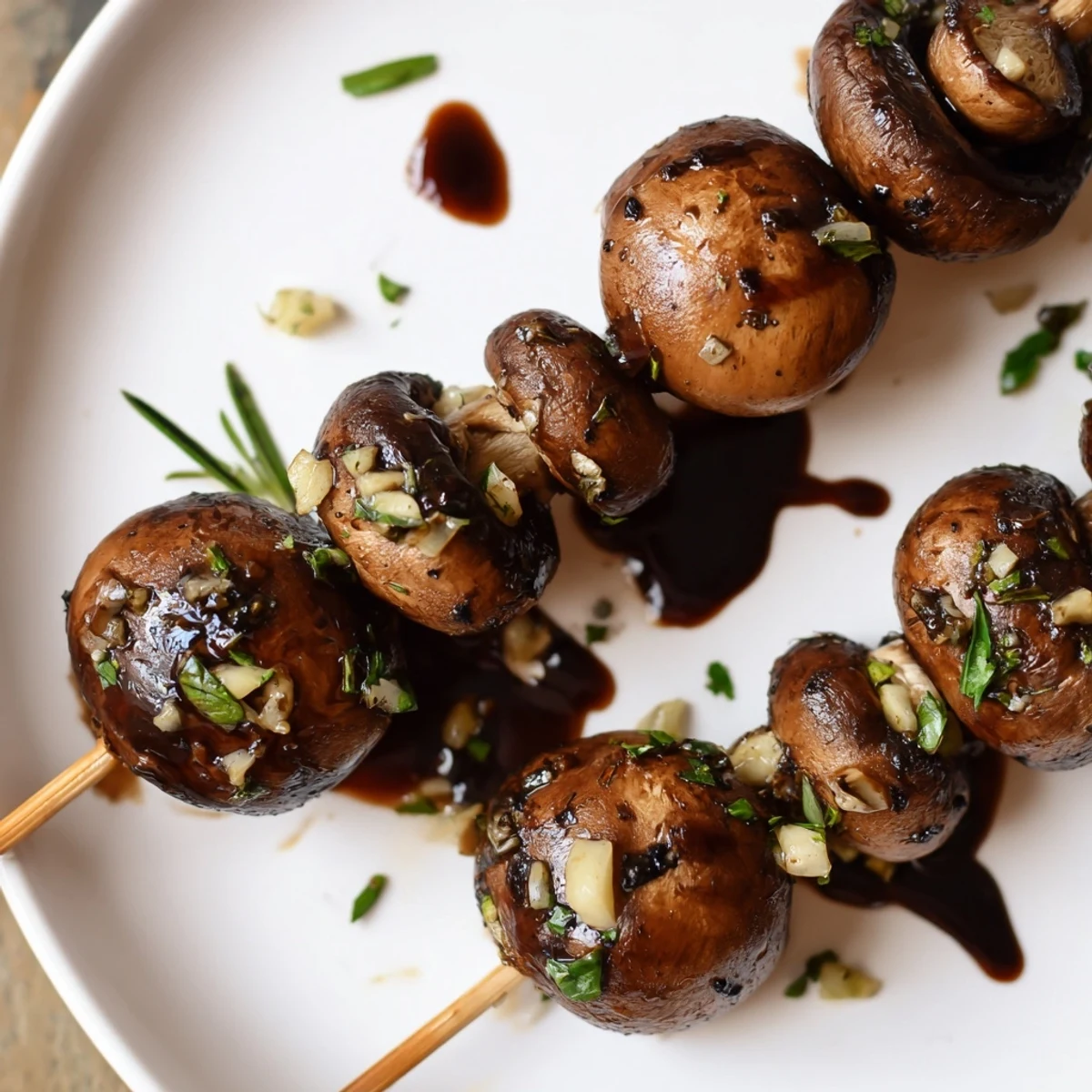 Marinated 30 minutes, these Balsamic Garlic Grilled Mushroom Skewers are served with crusty bread