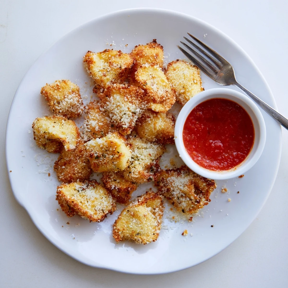 Crispy Tortellini Party Snacks Recipe on a platter with warm marinara dip