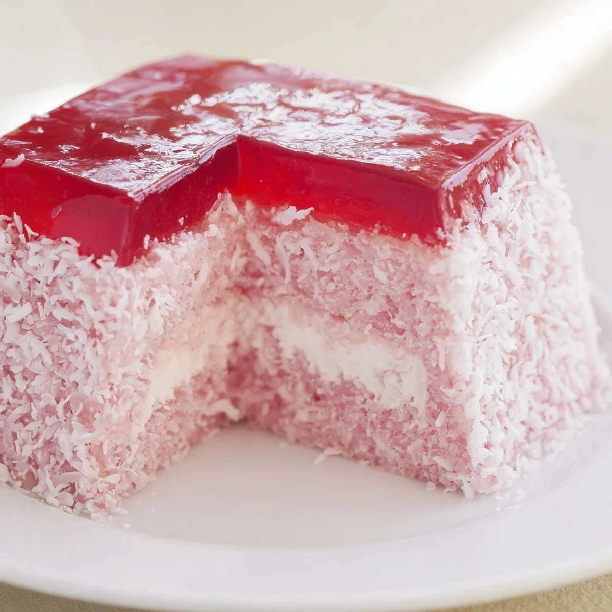 Tray of Old Fashioned Pink Jelly Cakes chilling, glossy jelly coating glistening.