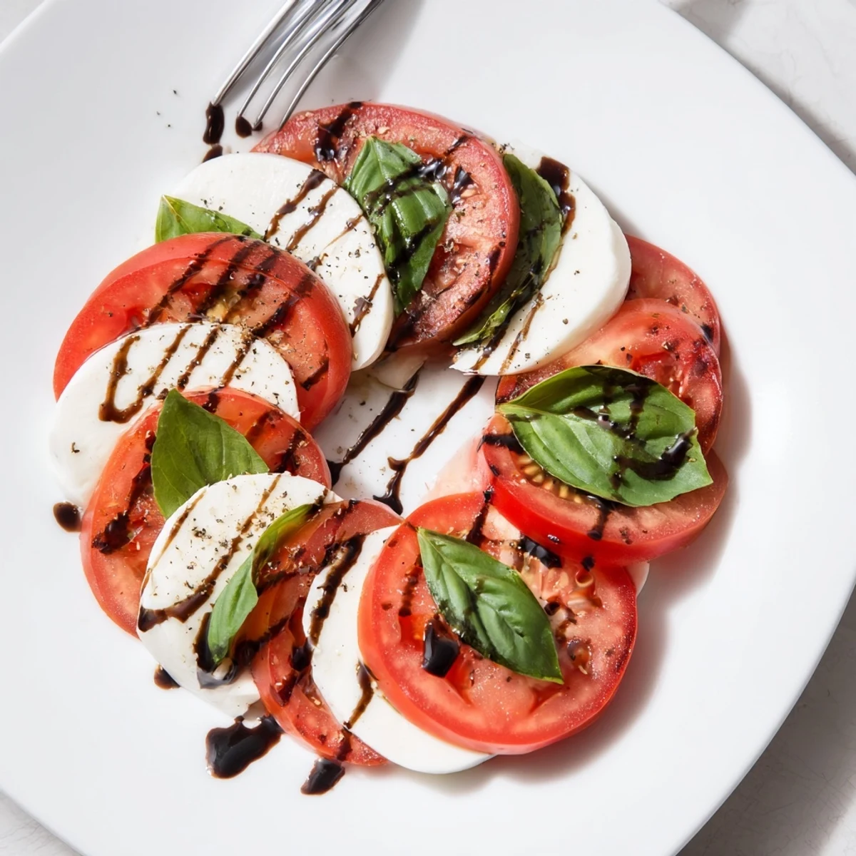 Classic Caprese Salad arranged on platter, ideal summer starter with basil