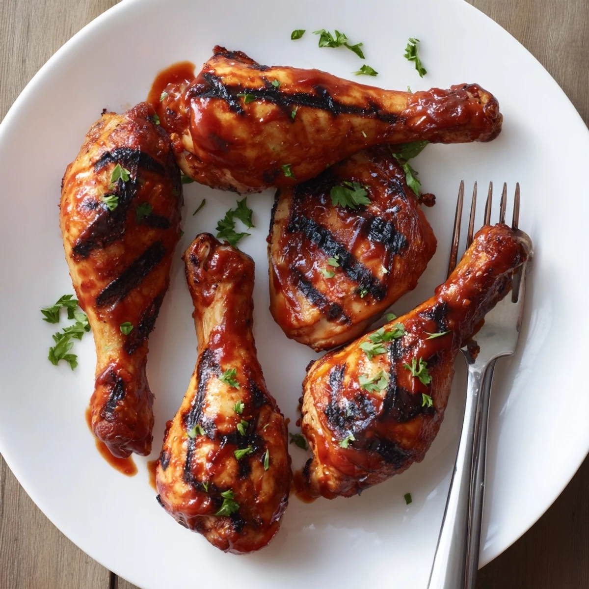 Barbecue chicken pieces glistening with tangy glaze fresh off the backyard grill