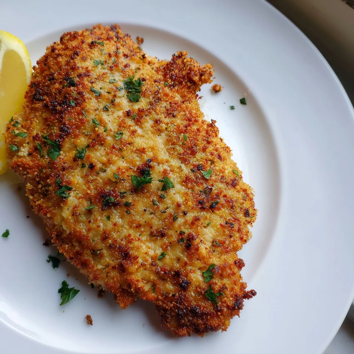 Juicy Paprika Parmesan Chicken breasts sliced open revealing tender meat topped with fresh parsley