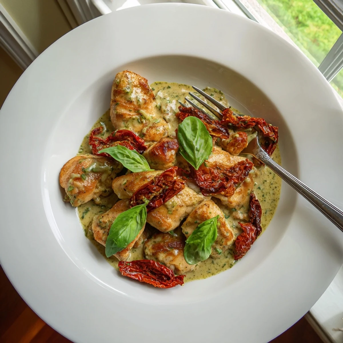 Creamy marry me chicken pesto smothered in a rich garlic Parmesan sauce