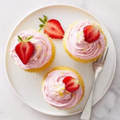 Homemade strawberry lemonade cupcakes on a wire rack cooling after baking